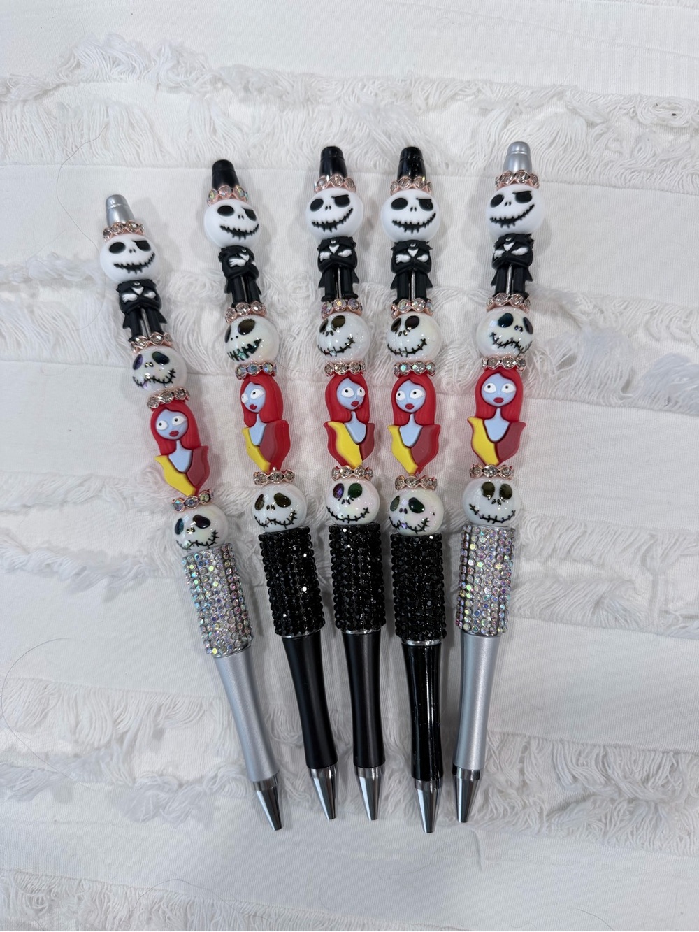 Whimsical Jack Skellington & Red-Haired Character Beaded Pens - Set of 5